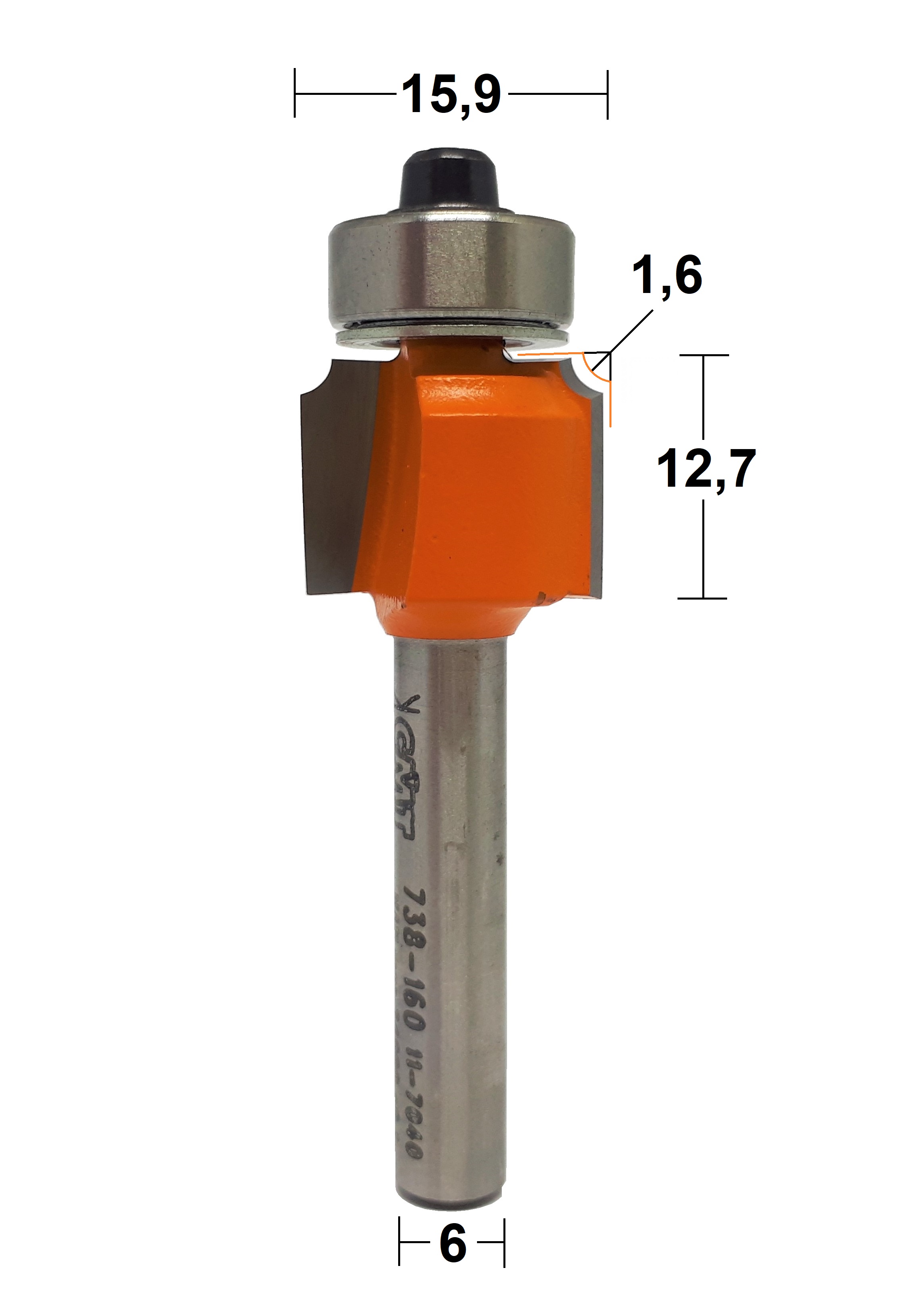 Fresa com Raio Côncavo HW Ø15,9x1,6mm - marca CMT - Cód. 738.160.11